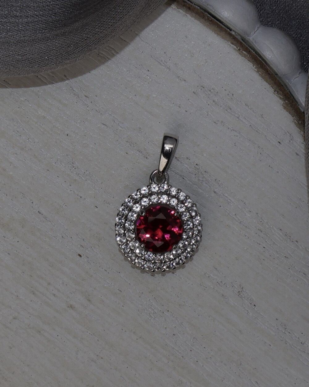 Sterling Silver Ruby Halo Pendant 1.79G / 0.7in